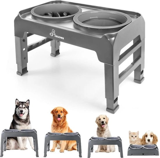 Hondibacche elevate, 2-in-1 acquaio impermeabile con alimentazione lenta, hondibacche, 4 altezze regolabili, antiscivolo per cani piccoli, medi e grandi e animali domestici