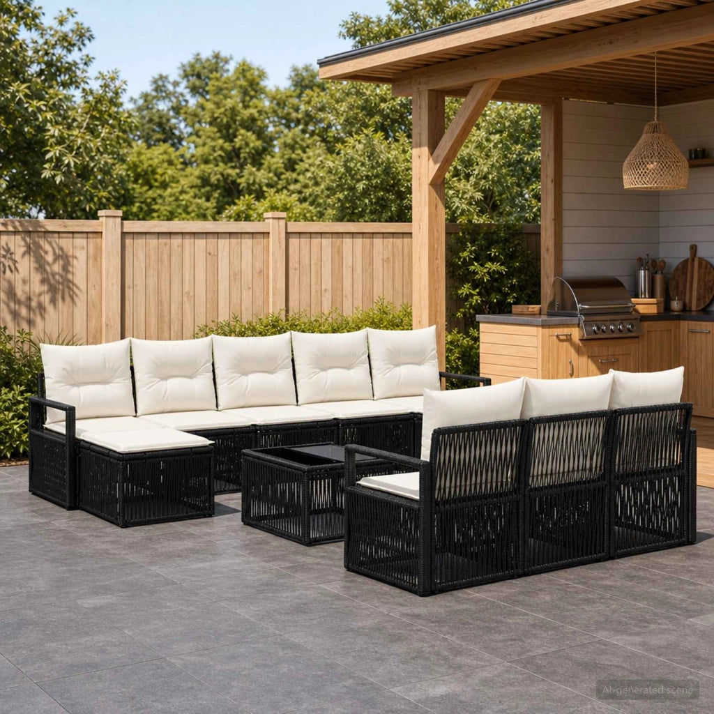 Set Divano da Giardino 11 pz Nero polyrattan 3435847