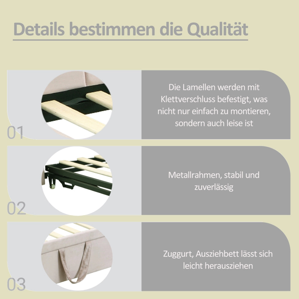 Letto divano estraibile a L 90x200 cm in velluto beige