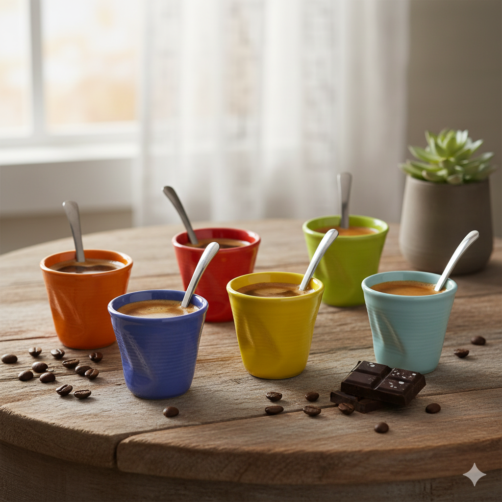 Set 6 Tazzine da caffè Accartocciati in Gres + Cucchiaini Kaleidos Multicolor