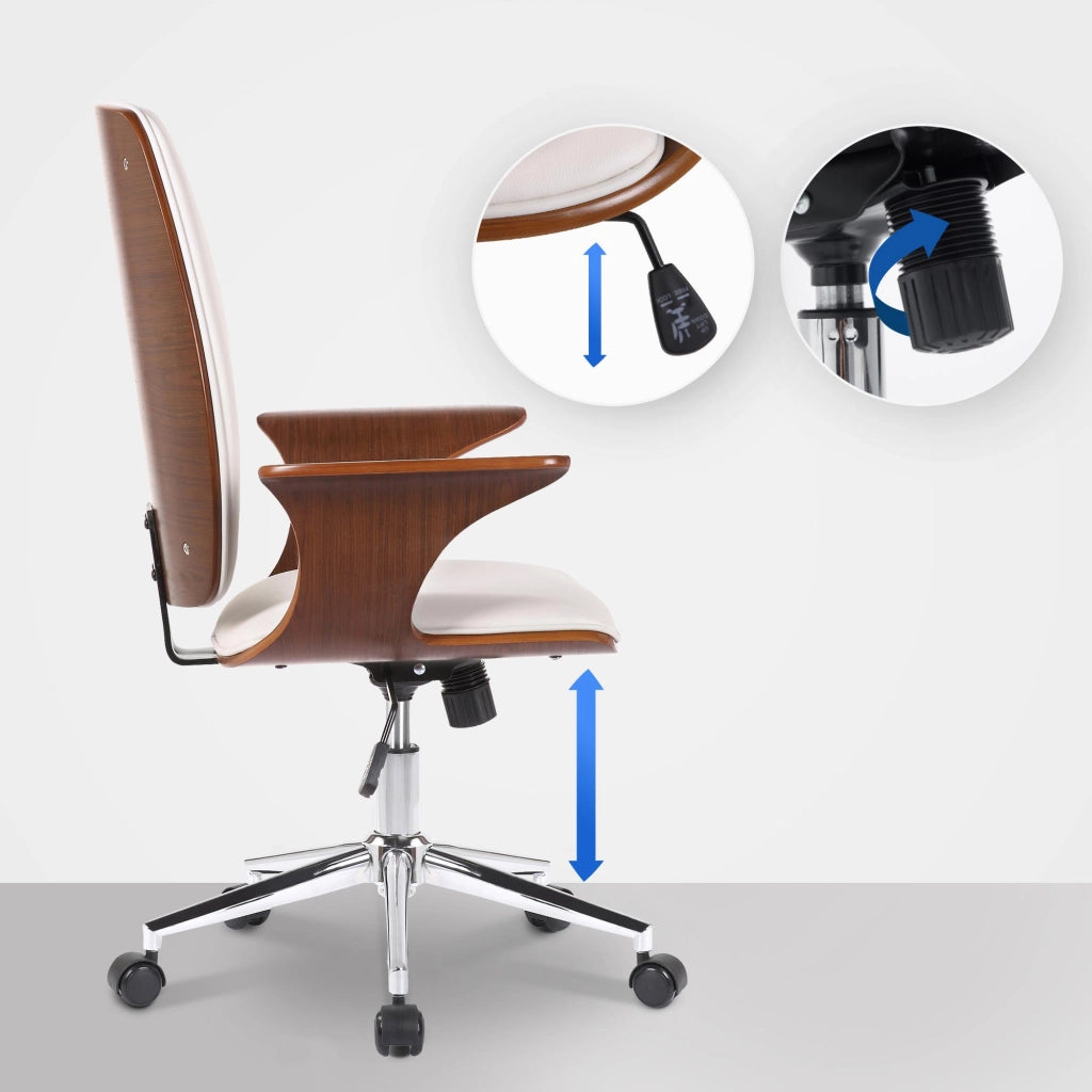 Sedia da ufficio Burbank con schienale Noce/bianco,Finta pelle
