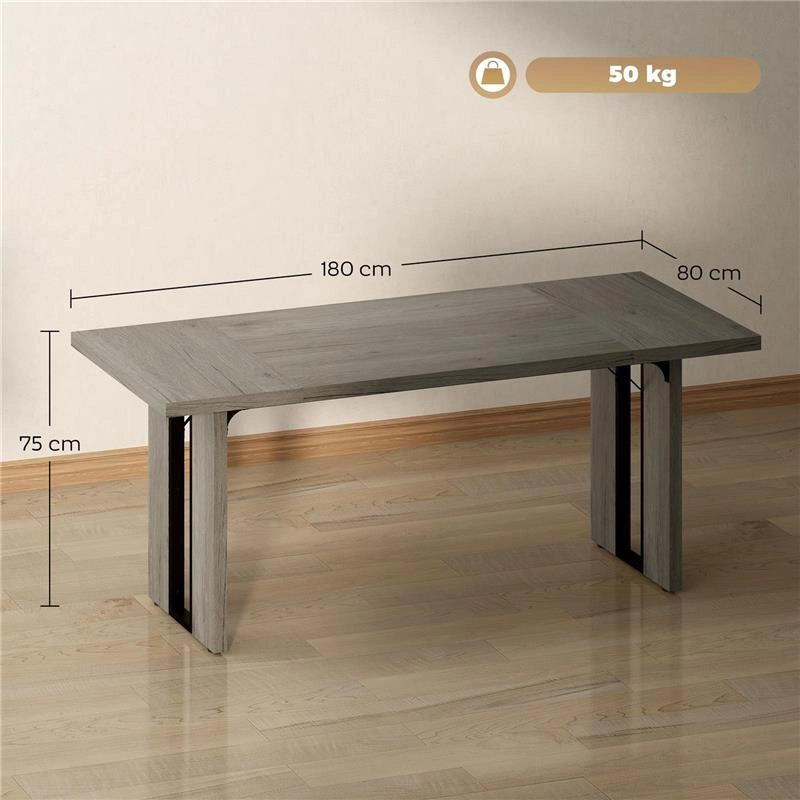 TAVOLO DA PRANZO IN STILE INDUSTRIALE PER 8 PERSONE MAX, IN LEGNO E ACCIAIO, 180X80X75 CM, GRIGIO