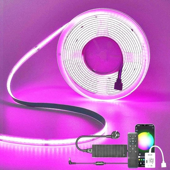 Striscia LED RGB 10M - Dimmabile con Comando a Distanza - Flessibile e Sottile - Compatibile con Google Home e Alexa