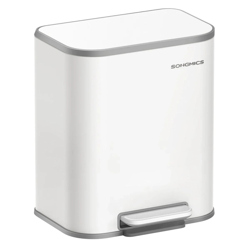 Pattumiera a pedale da cucina 20 litri pattumiera in acciaio con coperchio a chiusura ammortizzata secchio interno con fermo aperto ampio pedale antiscivolo bianco 12_0007231