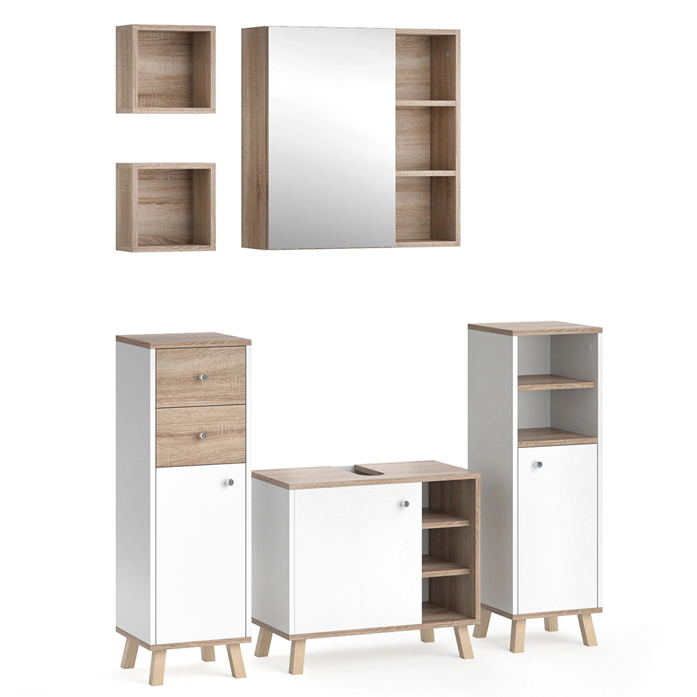 Vicco Set mobili bagno Bianco 5 parti, con ripiani