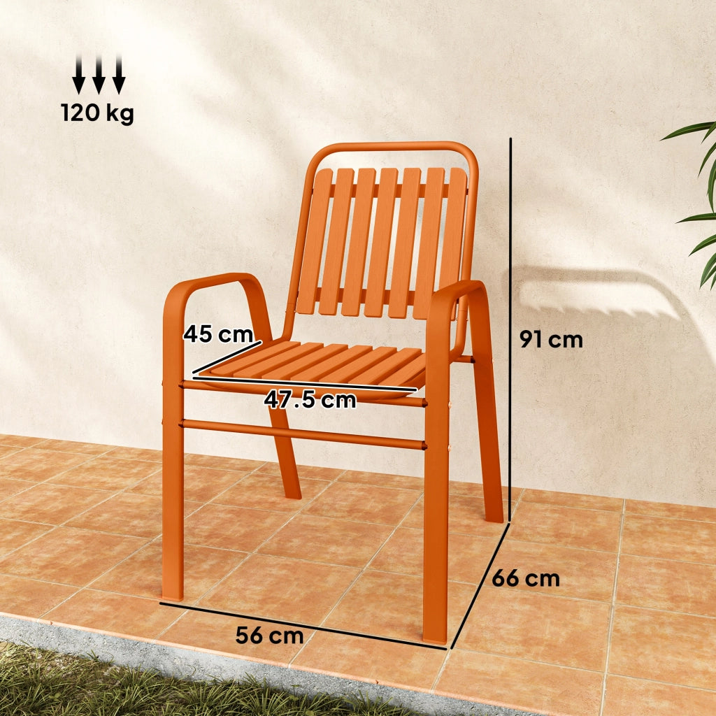 Set 4 Sedie da Giardino 56x66x91 cm Impilabili in Acciaio e PPArancione