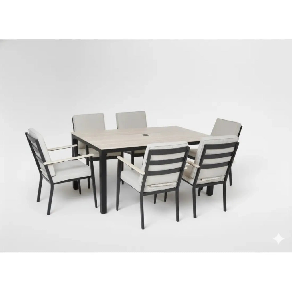 Salotto da giardino VARENA 6 posti in alluminio con tavolo da pranzo e sedie beige