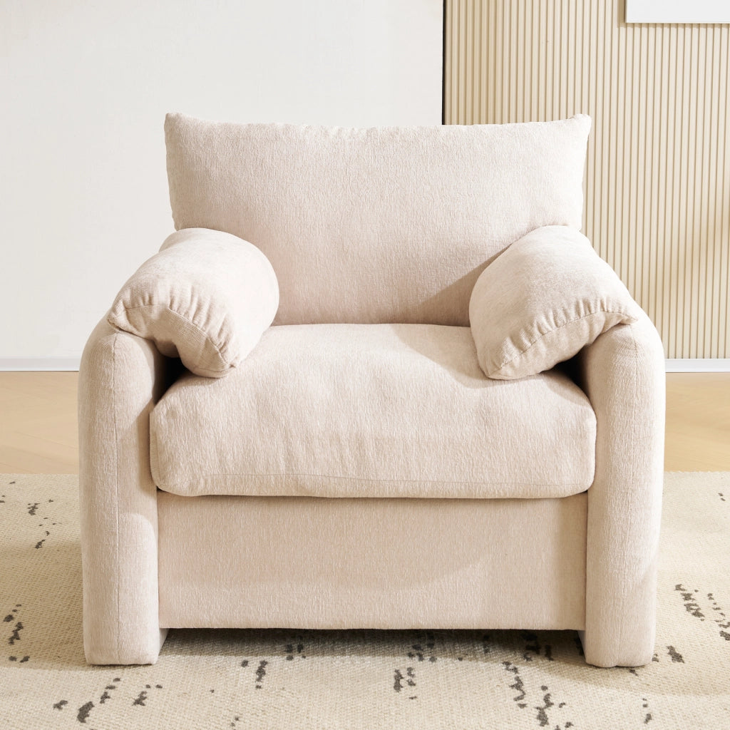 OKWISH Poltrona da Salotto, Seduta Ampia e Design Ergonomico con Cuscini Braccioli, Ciniglia, Beige