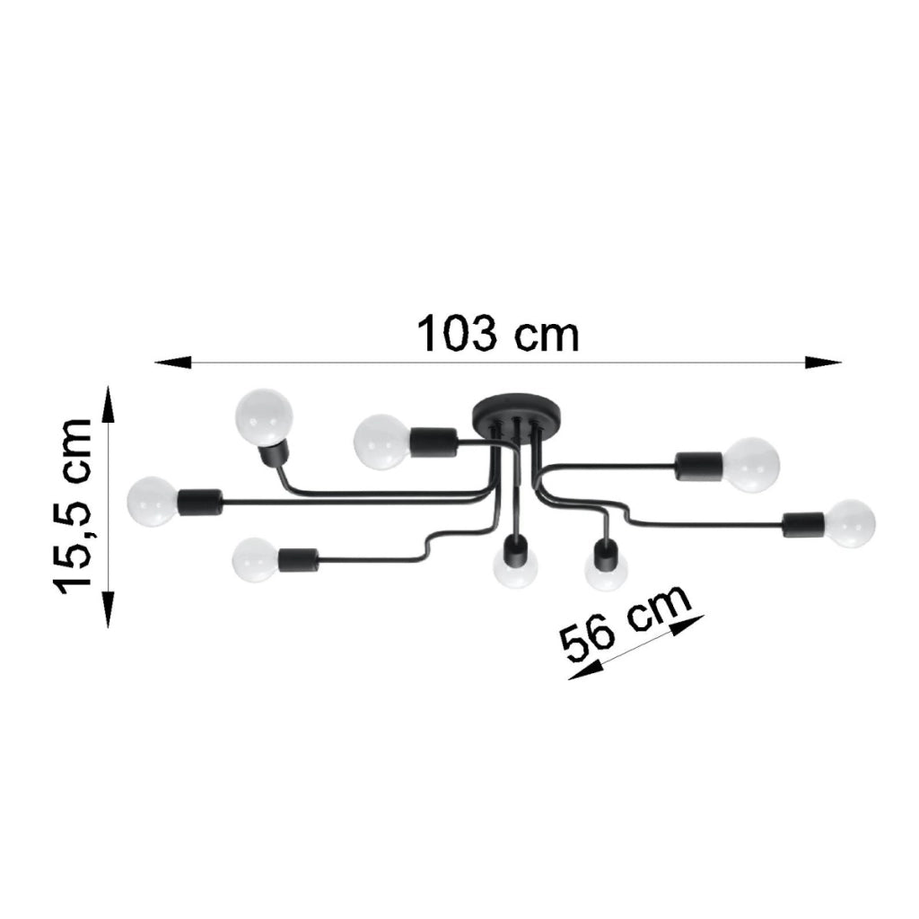 Plafoniera loft industrial nera metallo 8xE27 PLANUM Pure Lume