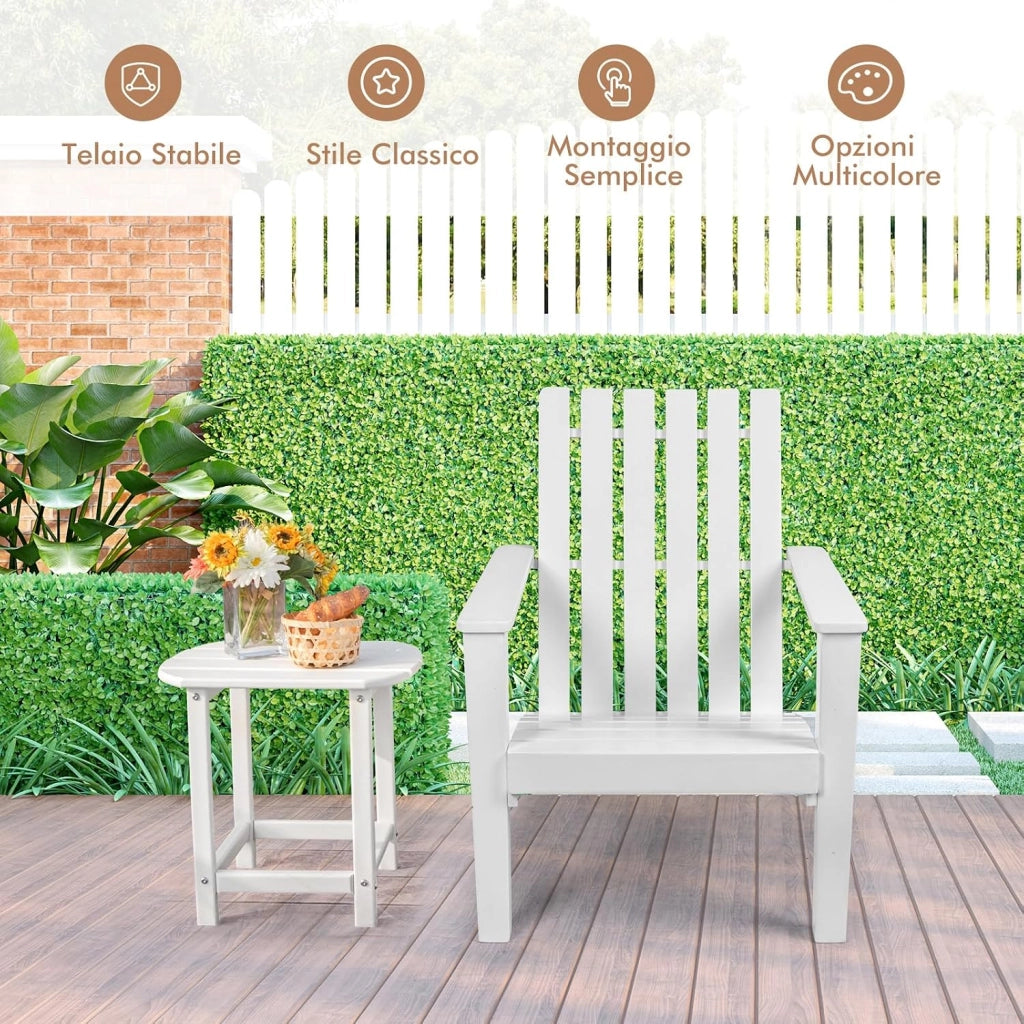 Sedia da Giardino in Legno, Poltrona Esterno Schienale, Sedia Adirondack per Cortile, Piscina, Balcone e Giardino, Capacità di Carico 160 kg, 73 x 68 x 85 cm (Bianco)