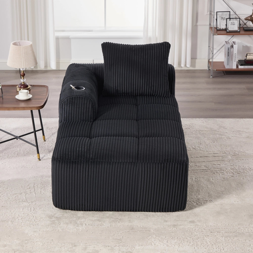 Sofa compatto in corduroy con tasche laterali e portabicchieri; nero; 158x93x61 cm