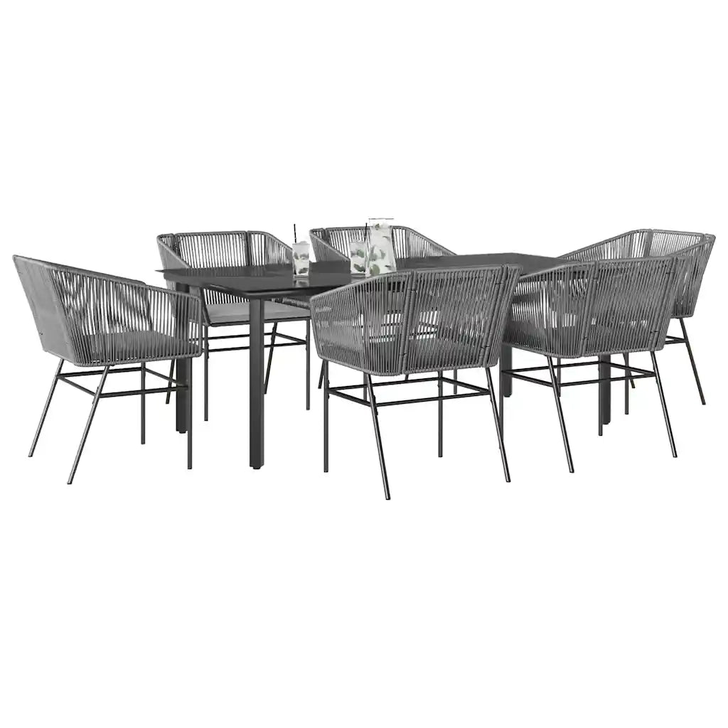 Set da Pranzo da Giardino 7 pz con Cuscini Polyrattan Vetro 3334630