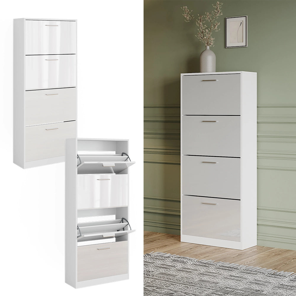 Vicco Scarpiera Bianco/bianco lucido 59 x 137 cm con 4 scomparti