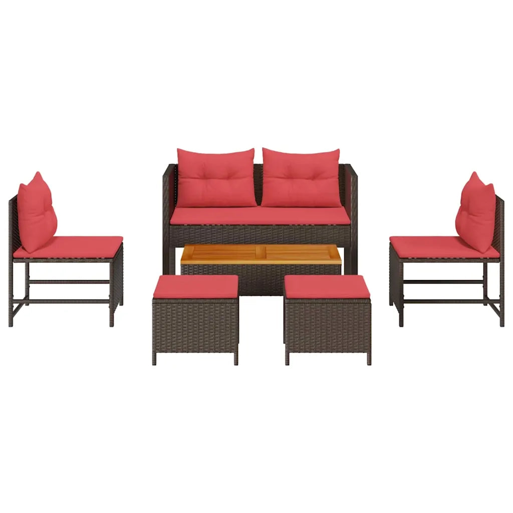 Set Divano da Giardino 6 pcs Marrone e Rosso polyrattan 4104707