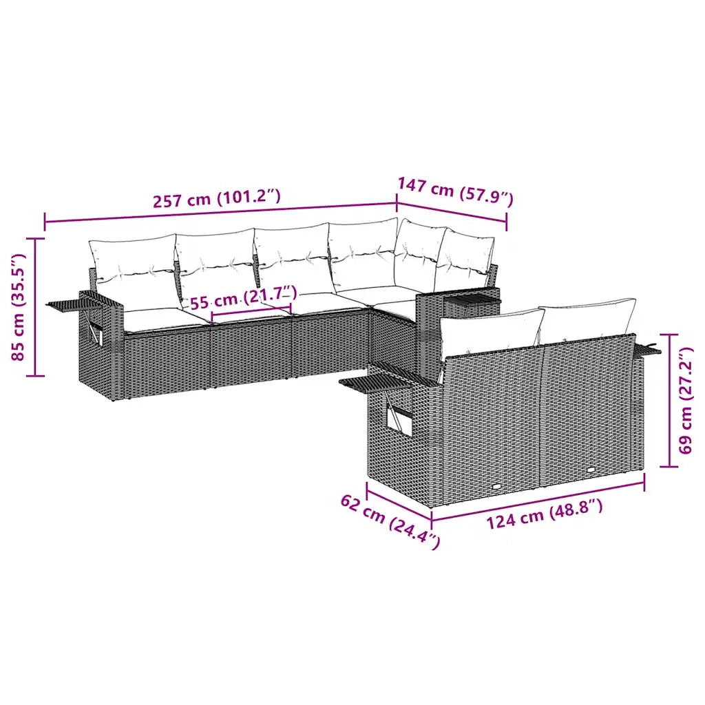 Set Divani da Giardino 7 pz con Cuscini Marrone in Polyrattancod mxl 90274
