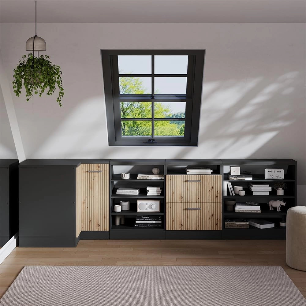 Mobile sottotetto Mobile angolare Rion, Rovere artigianale, 75.6 x 81.6 cm con 1 porta, carcassa dell’armadio profondità 60 cm, adatto per il salvaspazio sotto tetti spioventi