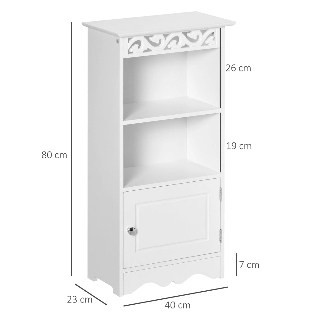 Mobiletto da terra e un Armadietto 2 Ripiani Anta in MDF Bianco Bagno MDF 40L x 23P x 80A cm Bianco