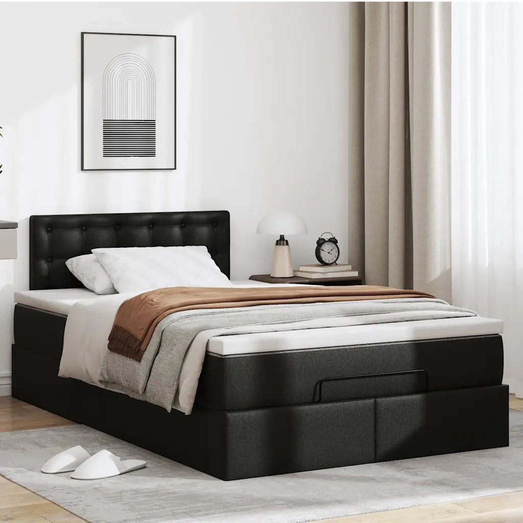 Struttura Letto Pouf con Materasso Nero 120x200 cm Similpelle 3312147