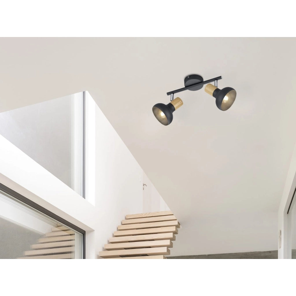 BARRA 2 SPOT E14 LATIKA 30CM NERA/LEGNO
