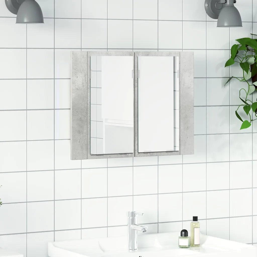 Armadietto a Specchio | Armadio da bagno con Luci LED Grigio Cemento in Acrilico