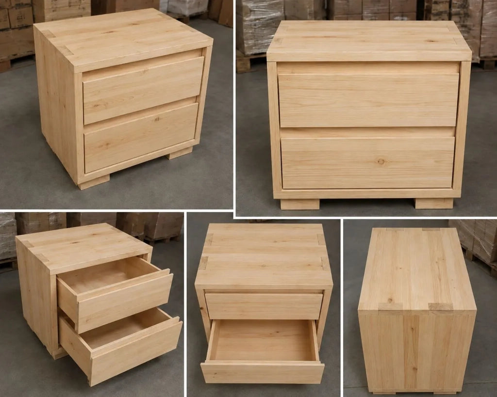 Comodino 2 cassetti legno massello grezzo 55x38x46 (3214) - Mobili 2G