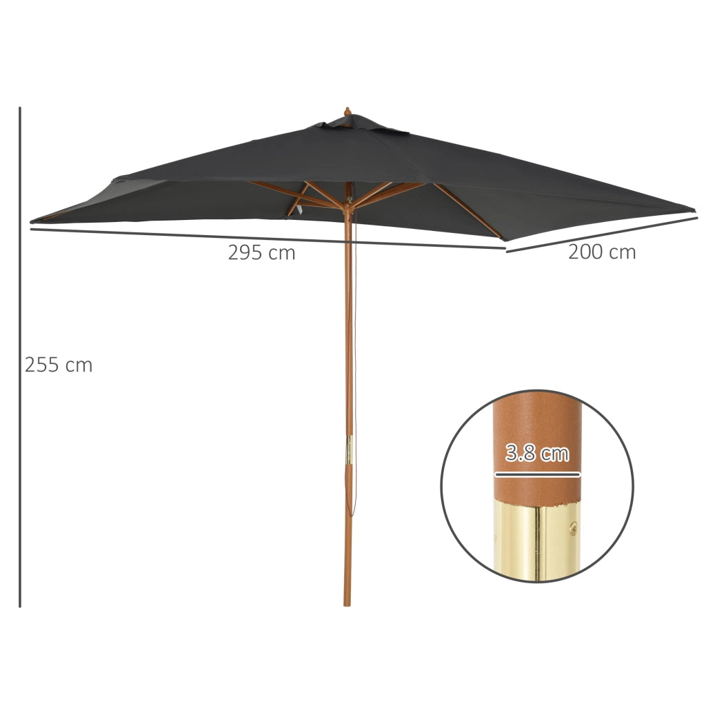 Ombrellone da Giardino 2x3m ¨C zephmum ¨C Legno, Bambu', Poliestere, Grigio Scuro