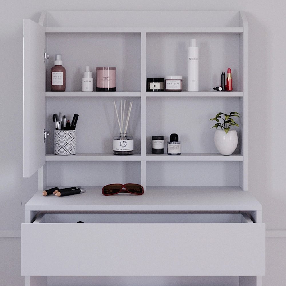Vicco Tavolo da toeletta Bianco 70 cm con illuminazione LED e sgabello