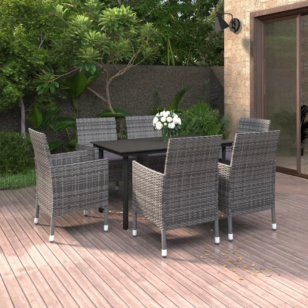 Set da Pranzo da Giardino 7 pz con Cuscini Polyrattan e Vetro cod mxl 39917