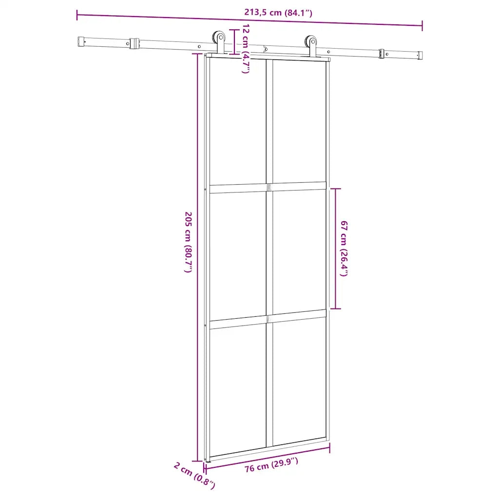 vidaXL Porta Scorrevole Ferramenta 76x205 cm Vetro Temperato Alluminio