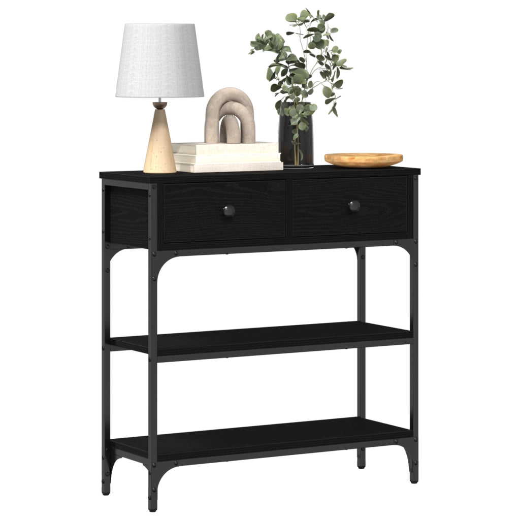 Tavolino Nero Rovere 72,5x25x75 cm Legno ingegnerizzato & Acciaio