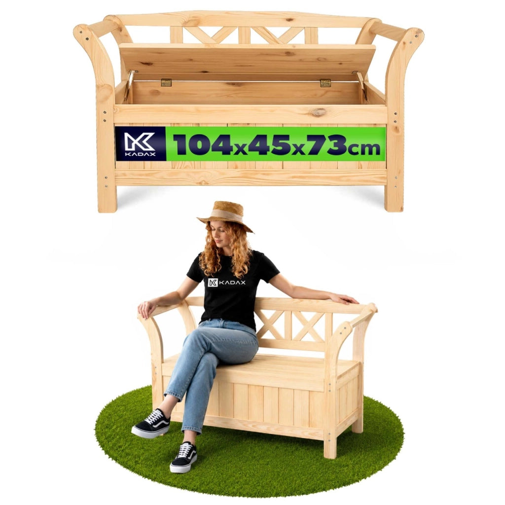 Panchina da giardino in legno KADAX con contenitore e schienale per terrazzo, 119 cm