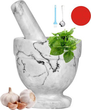 Set di Mortaio e Stampatore per Spezie, Pesto e Erbe - Inclusa Piastra in Silicone e Cucchiaio in Acciaio Inossidabile - Facile da Pulire - 10,9 cm (Piccolo Bianco Grigio)