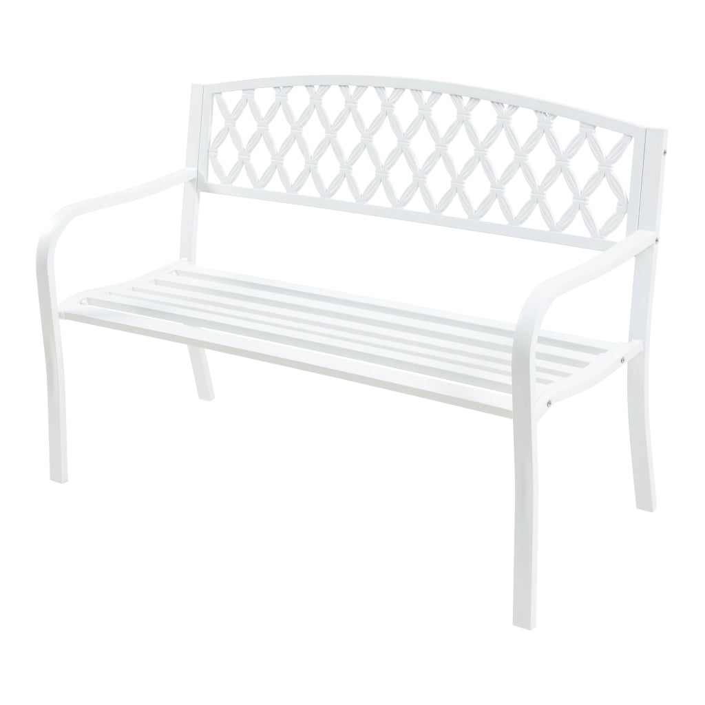 Panca da Giardino Opsasar in Acciaio con Schienale a Motivo Intrecciato 127x54x88 cm - Bianco casa.pro