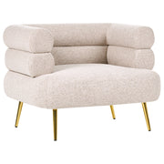 Poltrona beige rivestimento in tessuto gambe in acciaio dorato soggiorno camera da letto poltrona decorativa