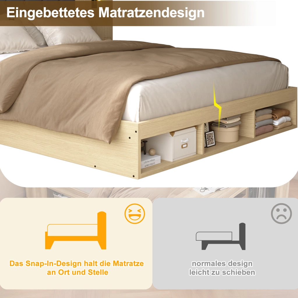 Letto matrimoniale 160x200 cm rovere chiaro con USB-C
