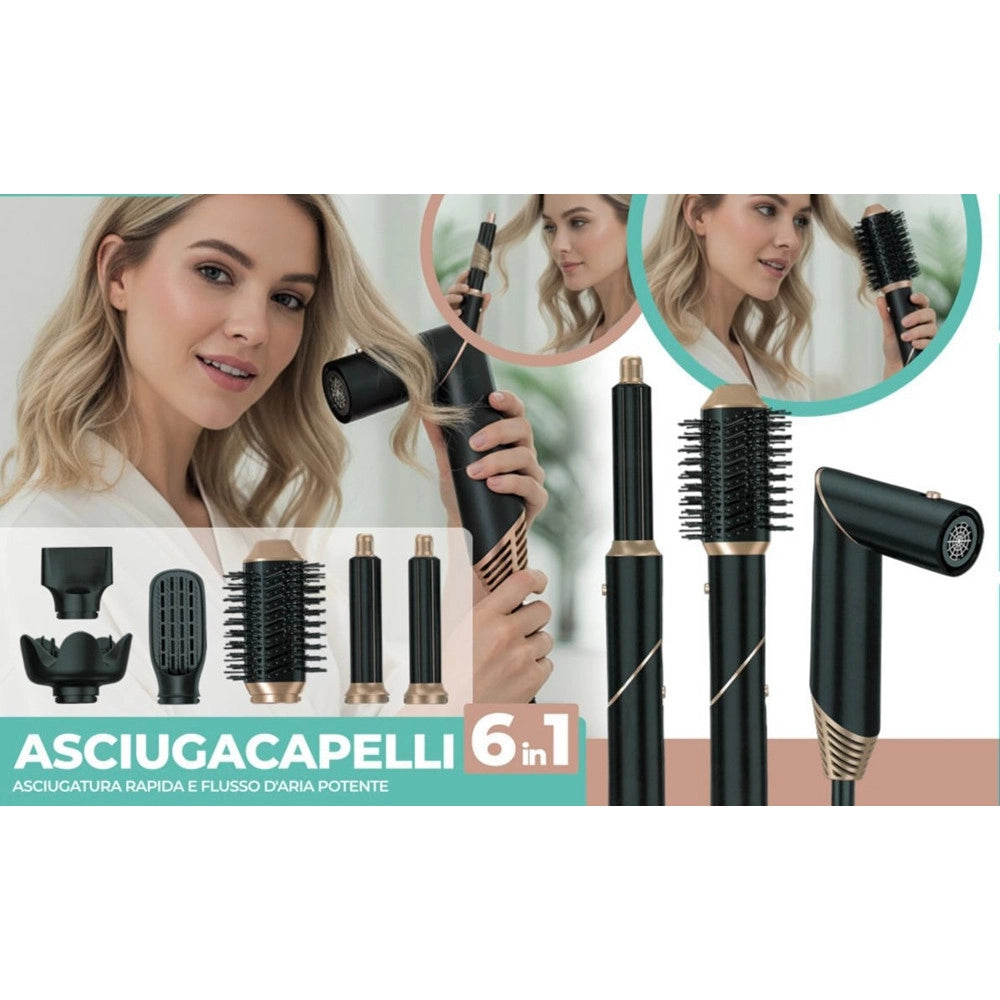 Trade Shop - Asciugacapelli Spazzola Ad Aria Calda Arricciacapelli 6in1 Multifunzione Styling Diffusore -