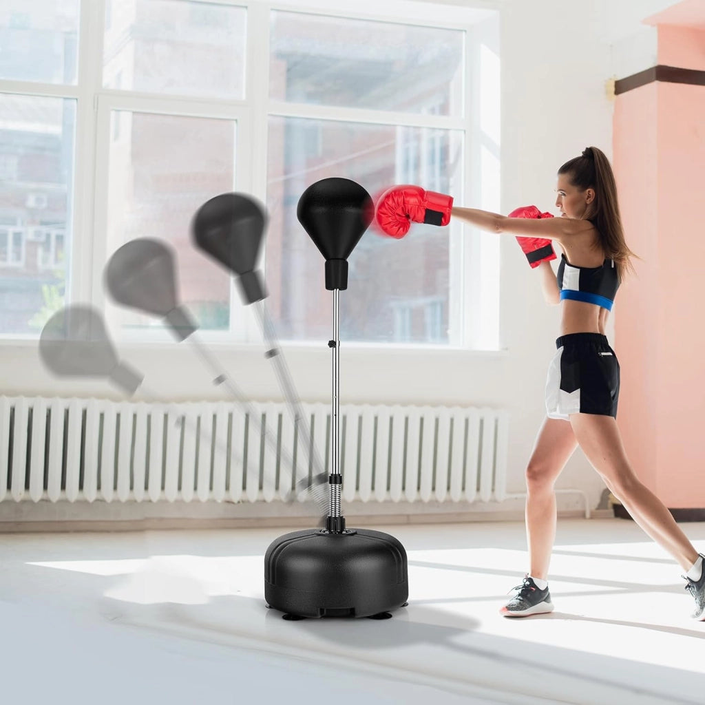 Sacco da boxe con altezza regolabile 140-158 cm, punchingball con guanti da boxe, palla da boxe in piedi con base ricaricabile per bambini e adulti