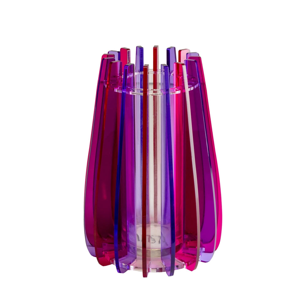 VASO GRANDE IRIDE IN VETRO TRASPARENTE E CRISTALLO ACRILICO COLORE FUXIA