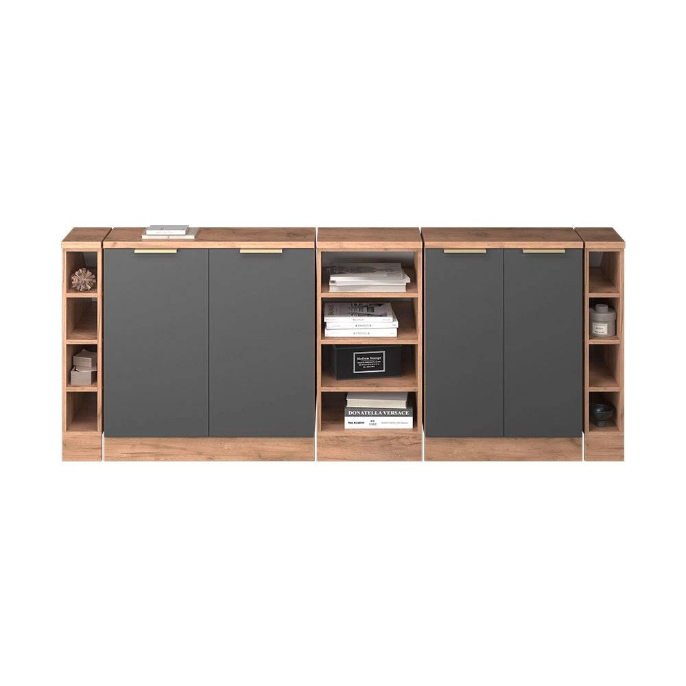 Set di mobili sottotetto Rion Antracite-oro/Rovere dorato 210 cm Set di 5 carcasse armadio profondità 60 cm Vicco