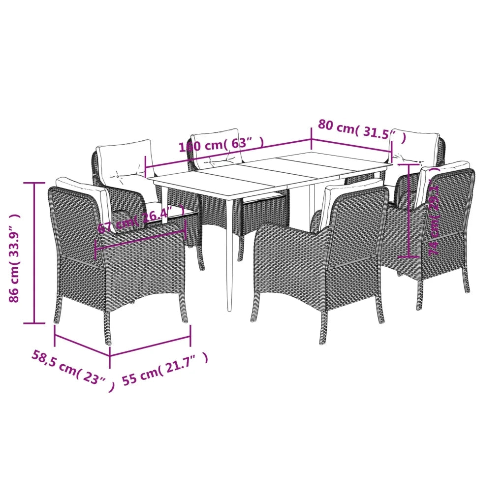 Set da Pranzo da Giardino 7pz con Cuscini in Polyrattan Marrone 3211938