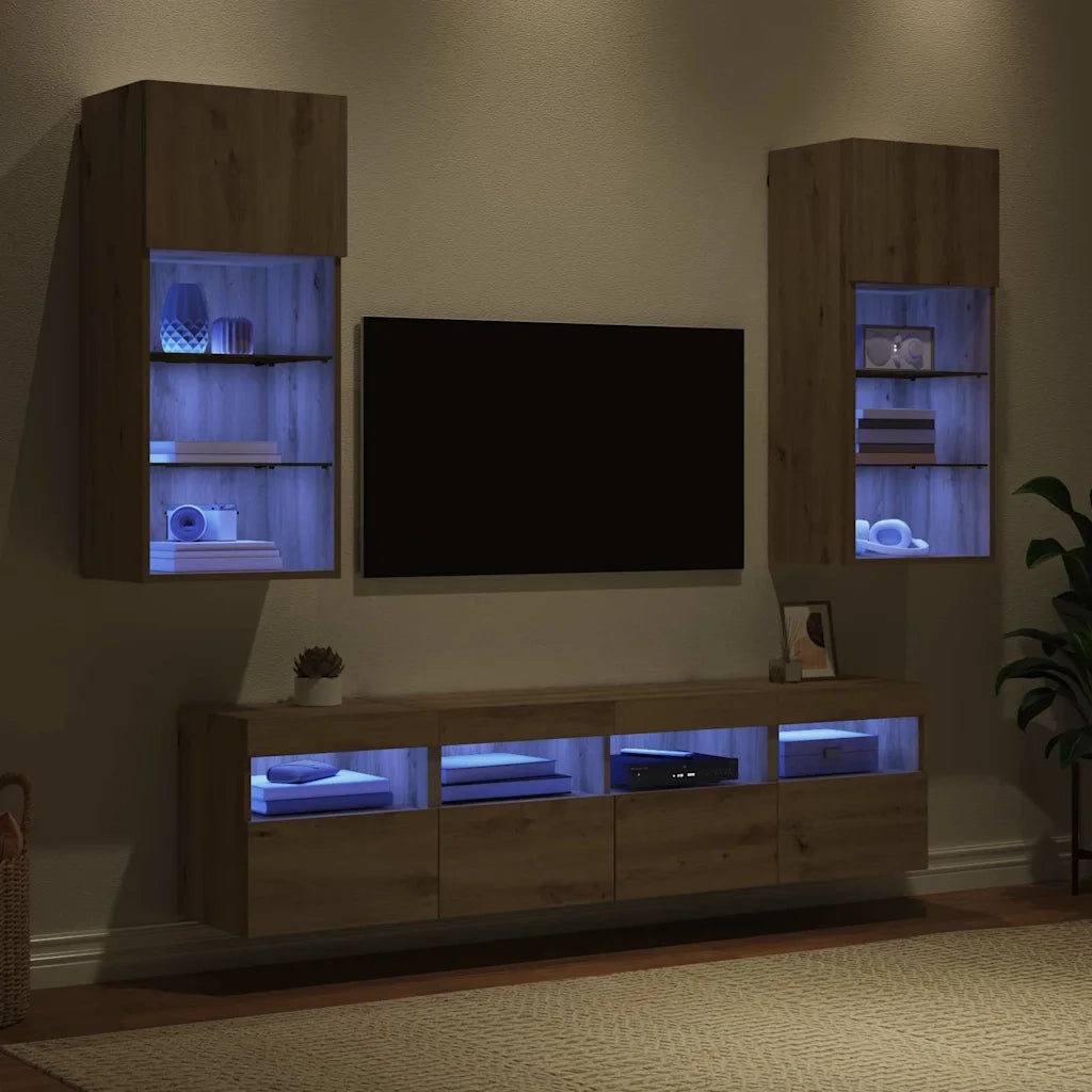 Unità a muro per TV con LED 5 pcs Rovere artigianale 3402981
