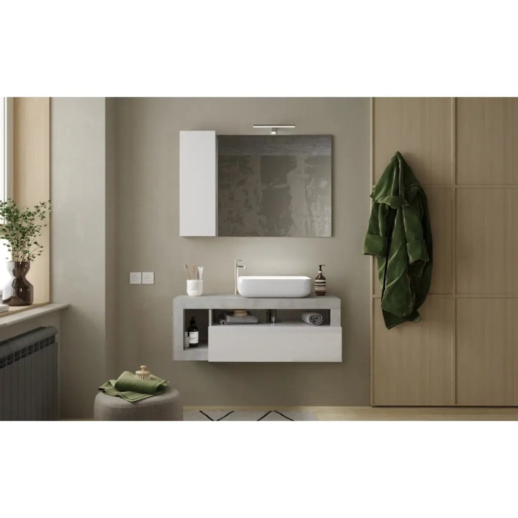 Mobile da bagno sospeso con un lavabo e 1 cassetto, collezione BURA
