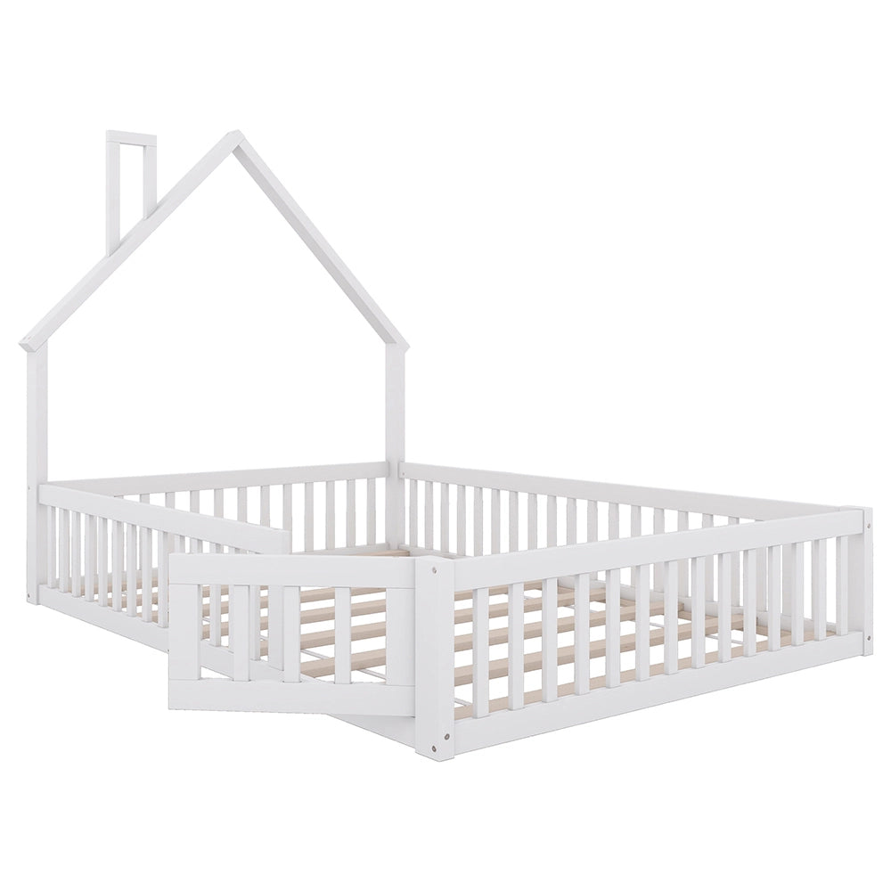 Letto bambino-Xylo-140x190 cm-forma camino, doghe, pino, bianco