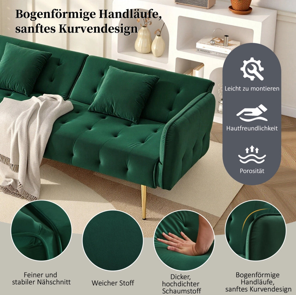DIVANO LETTO 2 POSTI 215x81,5 cm Verde in velluto