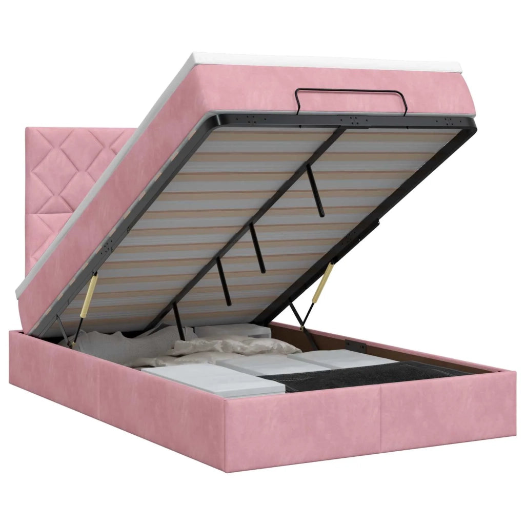 Letto ottomano con materasso Rosa 120 x 190 cm Velluto 3457784