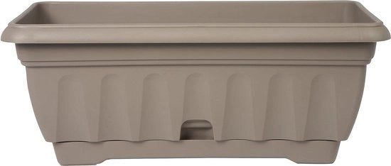 Cassa da giardino da balcone 60cm in colorazione taupe con vaso per piante e vaso per fiori.