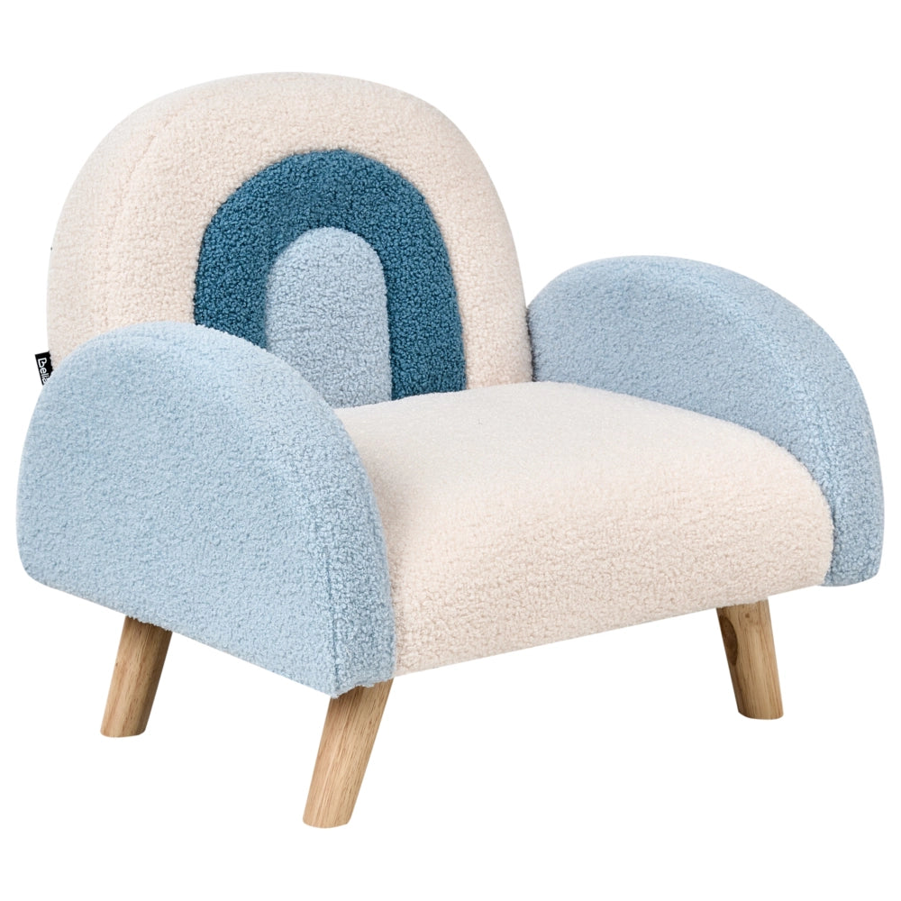 Poltrona per bambini Sedia imbottita con gambe in legno azzurro arcobaleno cameretta