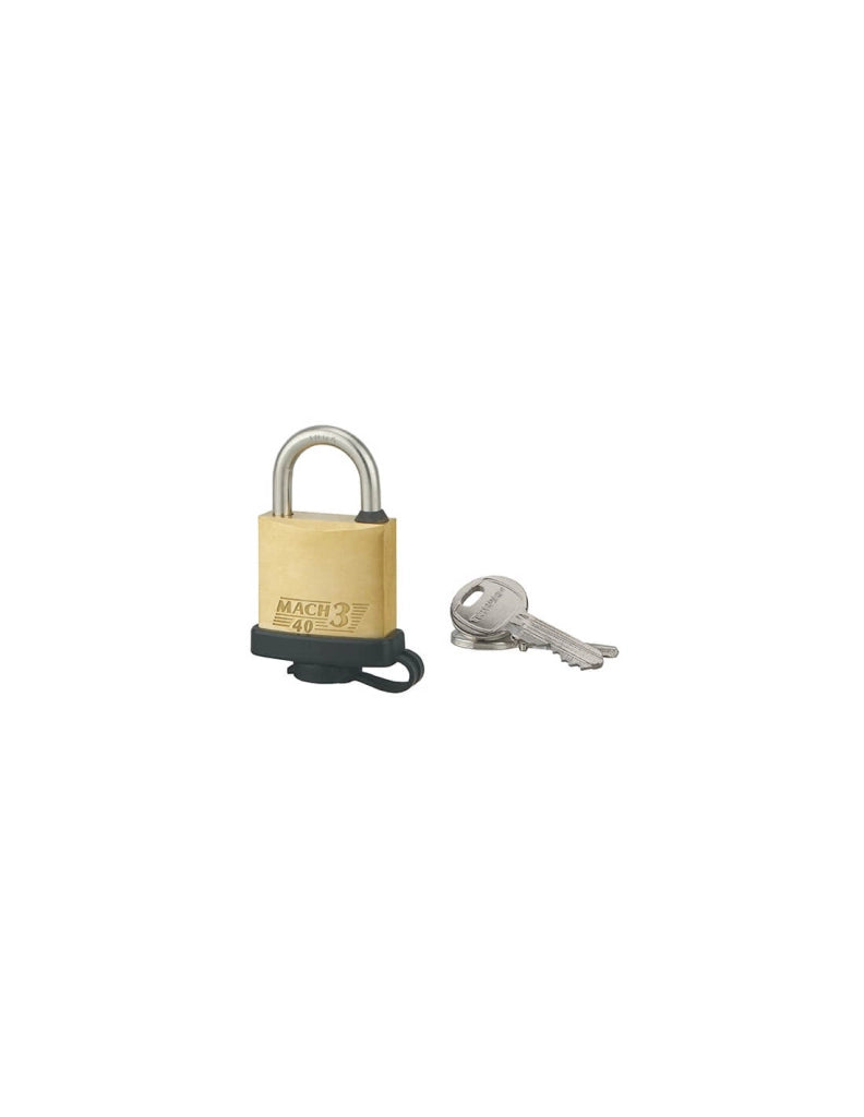 Lucchetto Mach 3 40mm arco acciaio inox, ottone, da esterno, anticorrosione, 3 chiavi, guscio pvc  - THIRARD