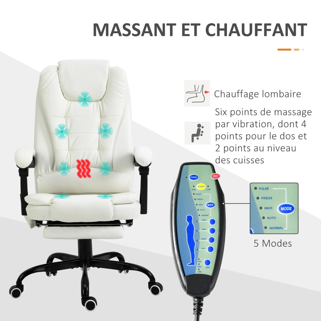 Poltrona da ufficio massaggiante ergonomica reclinabile con poggiapiedi ¨C Xylo ¨C Bianca