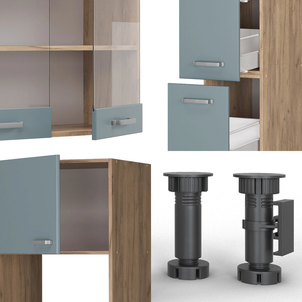 Vicco Cucina Rovere blu-grigio/oro 350 cm con armadio alto, PL Rovere